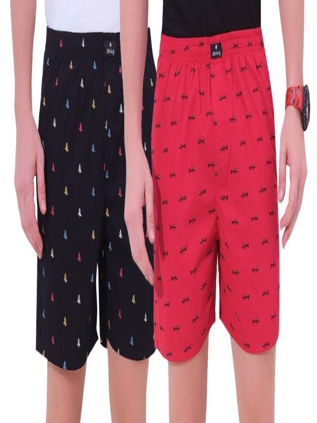 String Pack Of 2 Printed Pure Cotton Boxers PR_B_Black_Red_M-picture-1