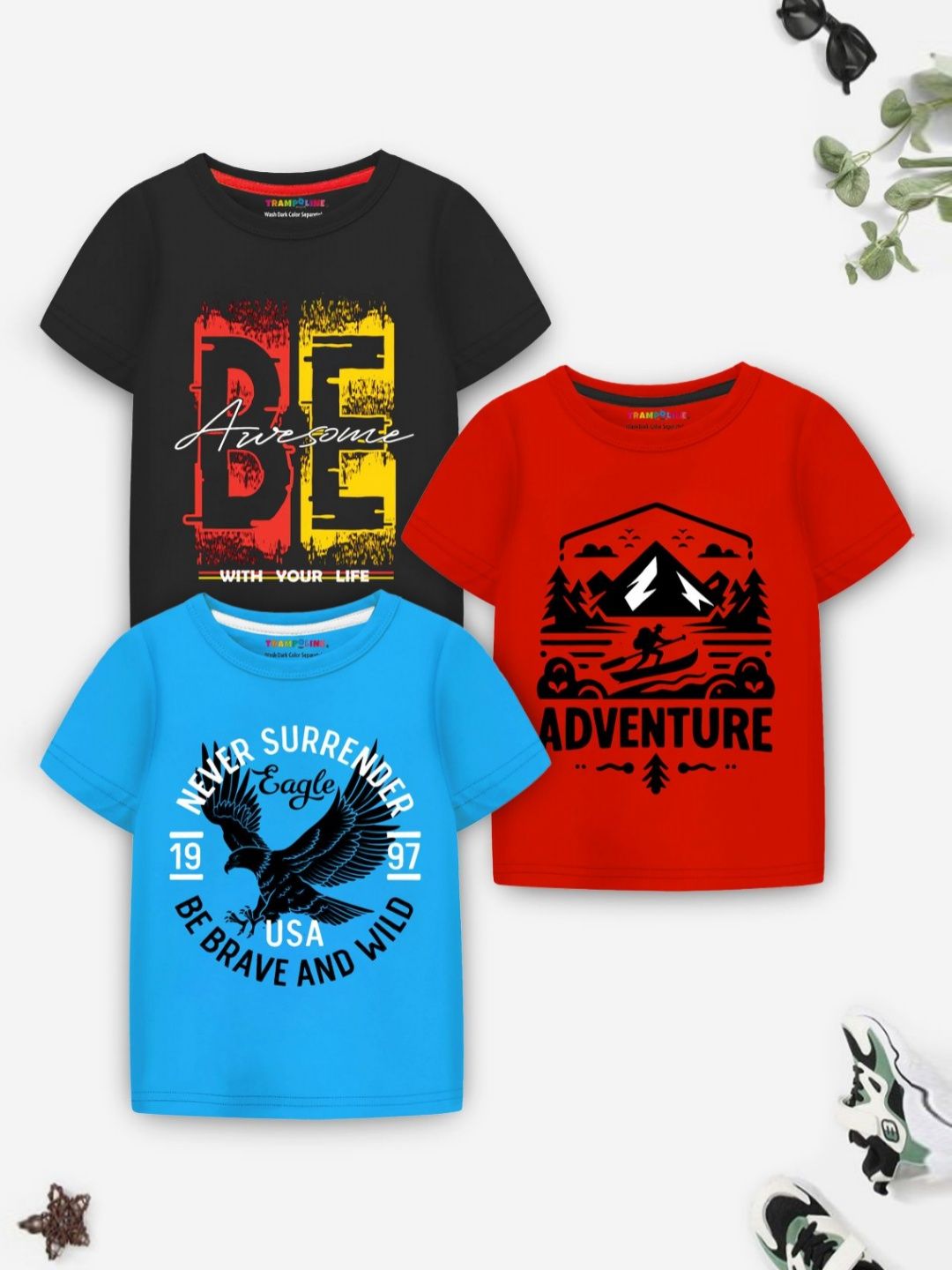 YK X Trampoline Boys Pack of 3 Graphic Printed Round Neck T-shirts-picture-46