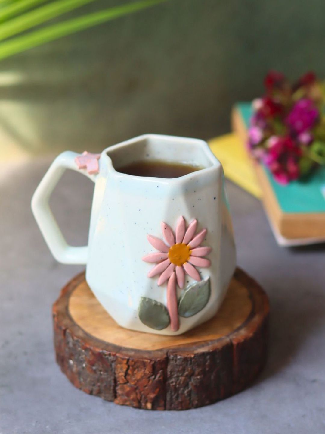 WEAVING HOMES Dahlia White & Pink Printed Ceramic Glossy Mug 350ml-image-25
