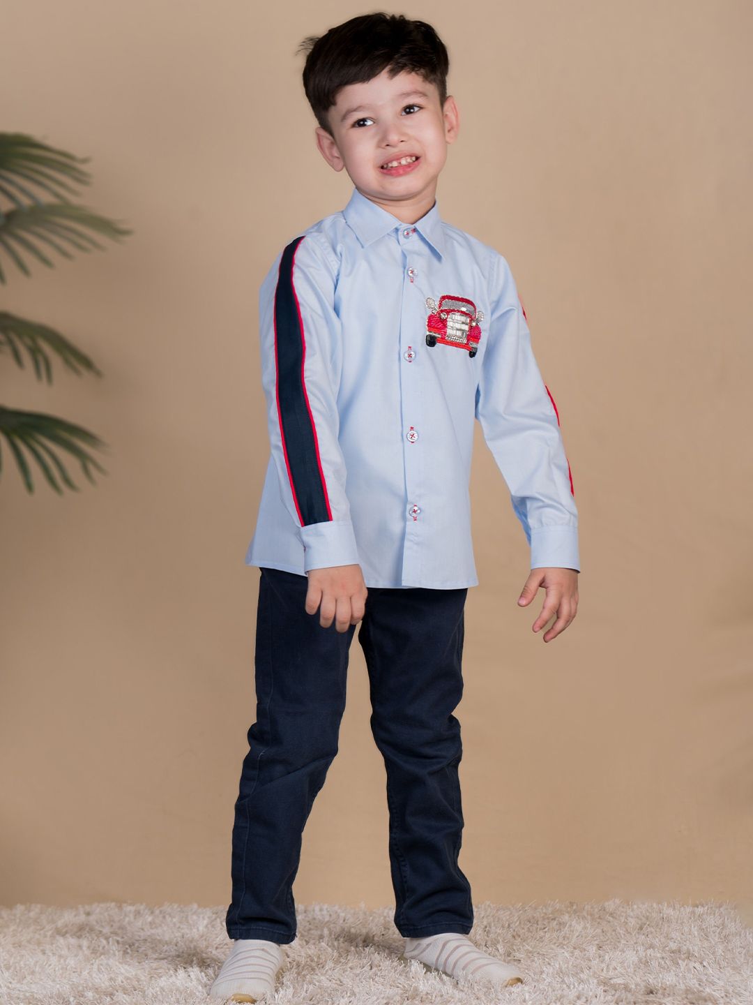 TOPLOVE Boys Regular Fit Self Design Spread Collar Shirt-picture-1