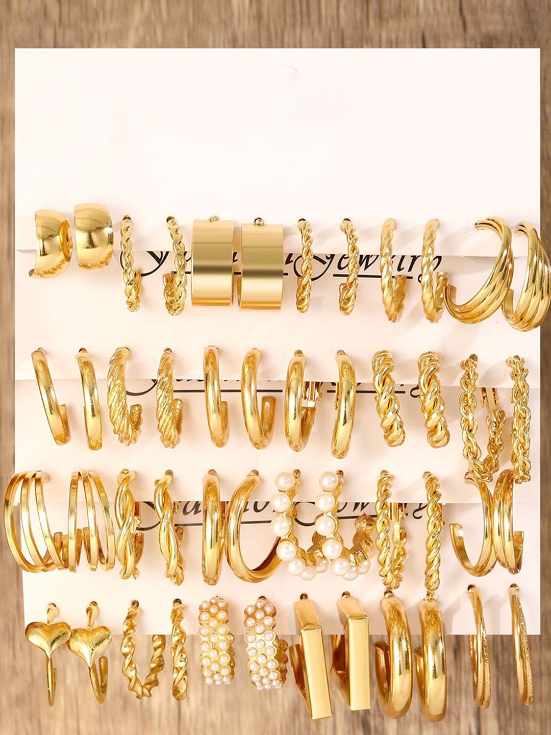 DIVASTRI Set Of 24 Gold-Plated Circular Shaped Half Hoop Earrings-picture-24