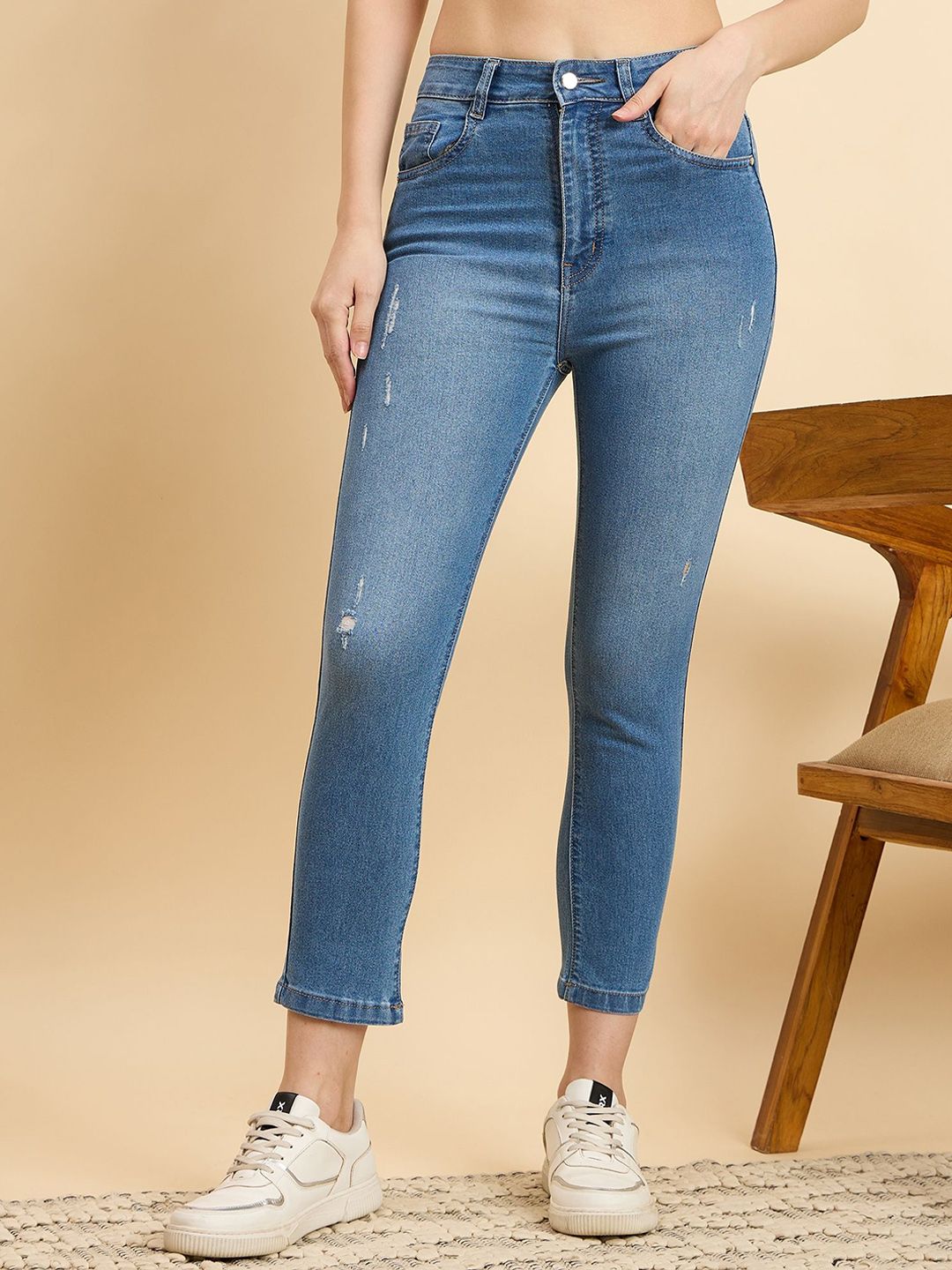 Mast & Harbour Women Skinny Fit High-Rise Light Fade Jeans