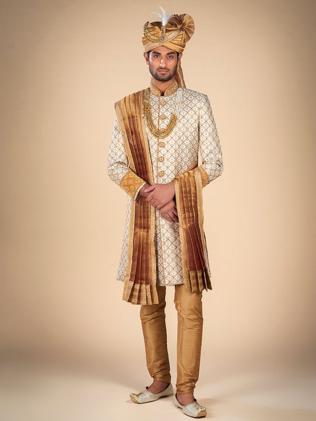 Dulha Ghar Men Embroidered Mandarin Collar Ethnic Sherwani Set-picture-14