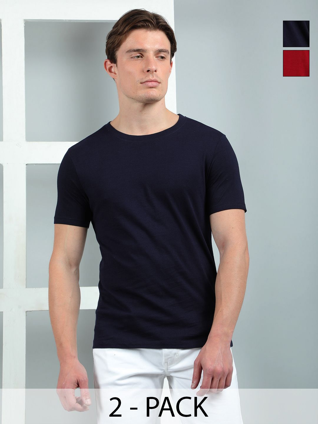 Dollar Men Pack of 2 Solid Round Neck Cotton Slim Fit T-shirts-picture-36