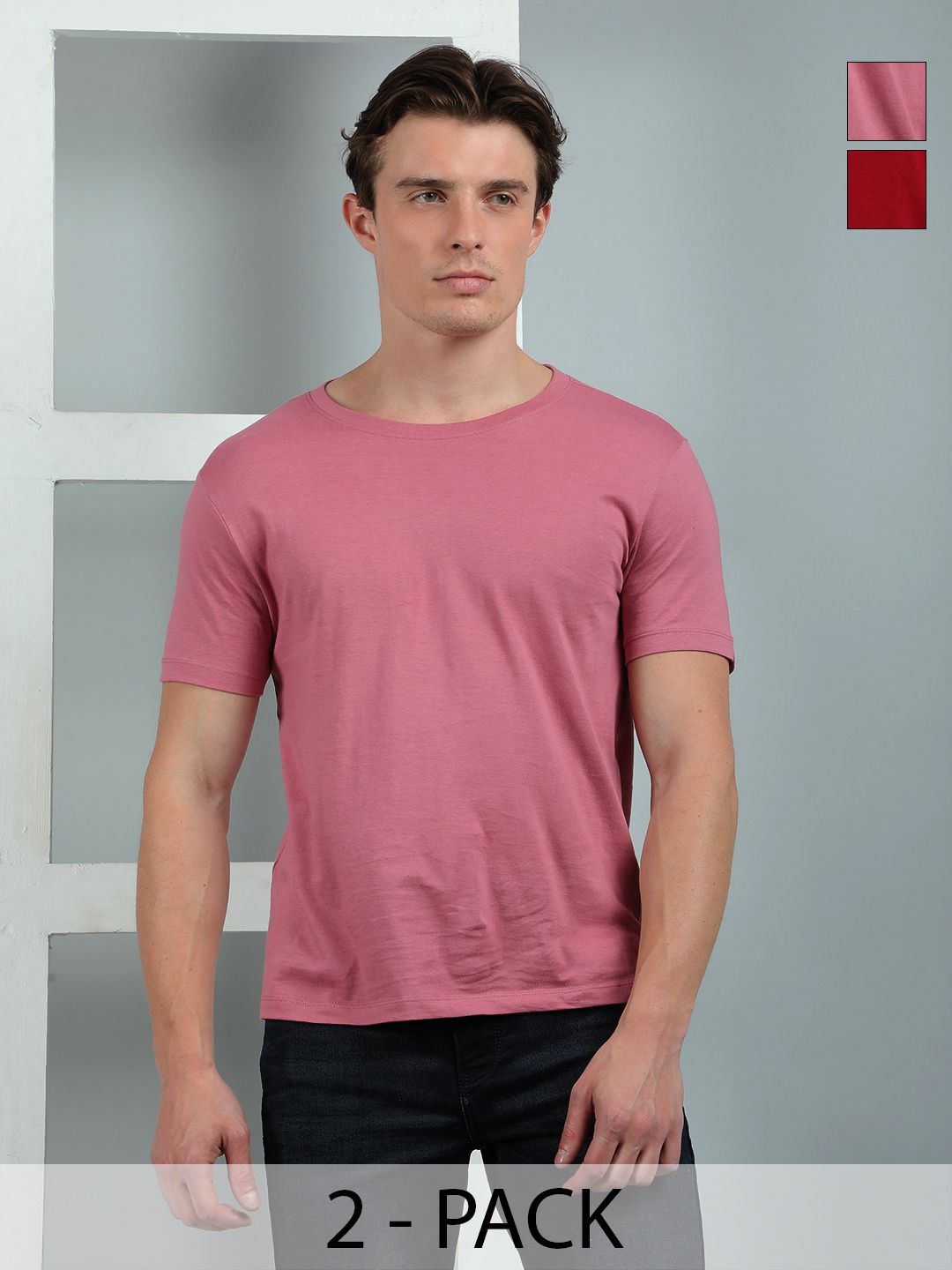 Dollar Men Pack of 2 Solid Round Neck Cotton Slim Fit T-shirts-picture-29