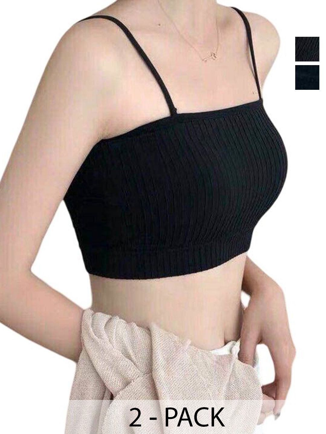 AS TRENDS Pack of 2 Assorted Medium Coverage Lightly Padded Seamless Cotton Camisole Bra