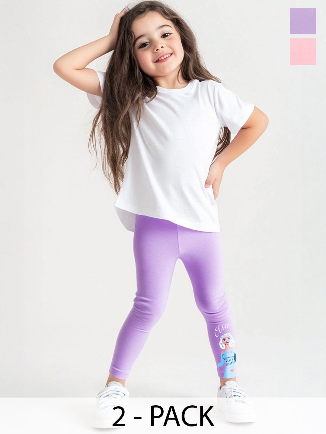 Nauti Nati Girls Pack Of 2 Cotton Frozen Movie Print Leggings-picture-28