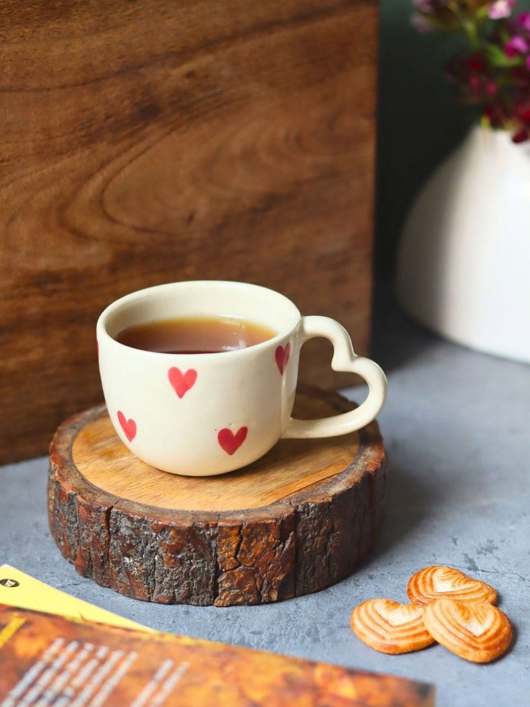 WEAVING HOMES White & Red Valentino Printed Ceramic Glossy Mug-130 ml-image-39