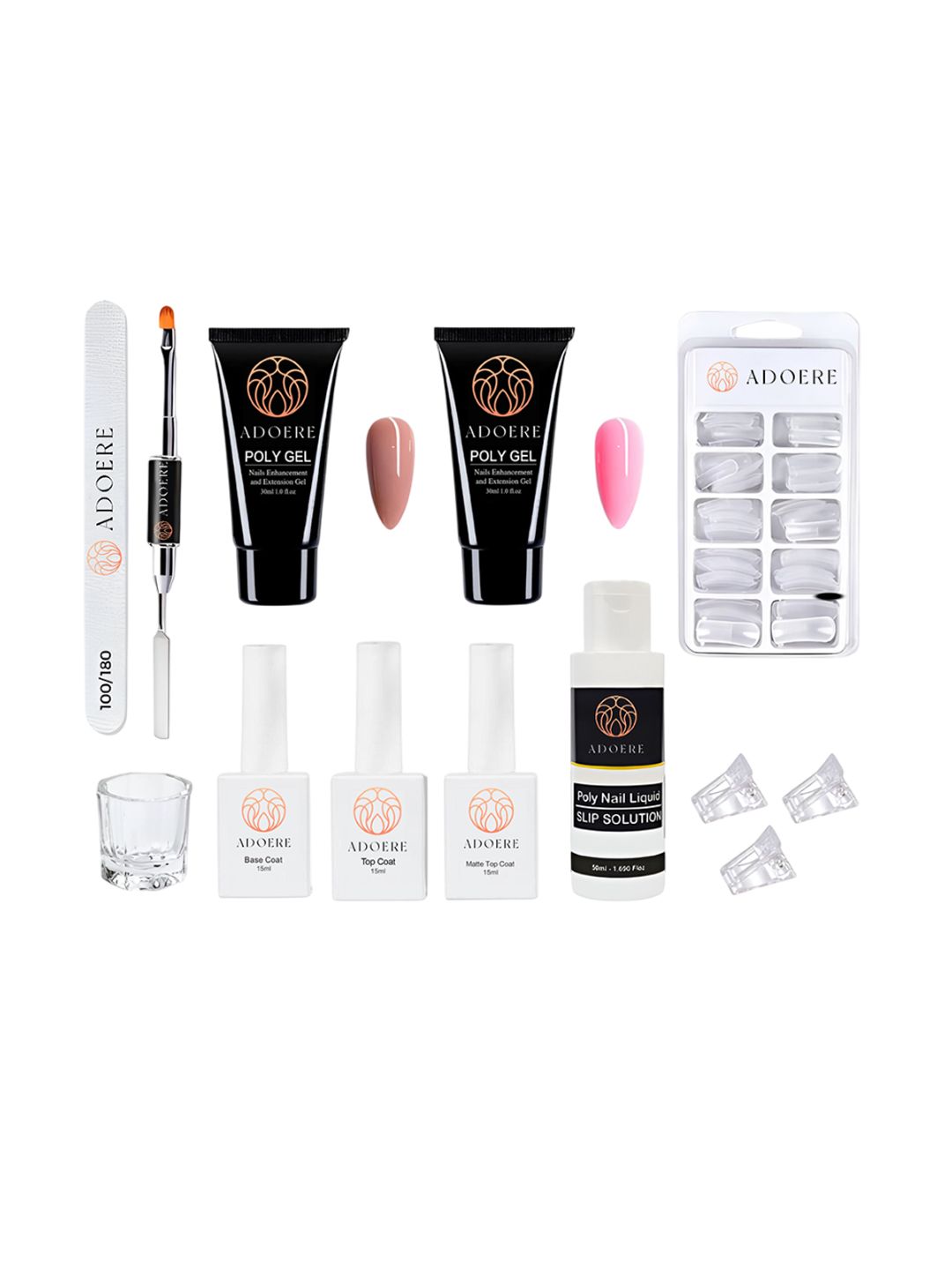 Adoere Acrylic Poly Nail Gel Nail Extension Set With Top Coat Base Coat & Slip Solution-picture-56