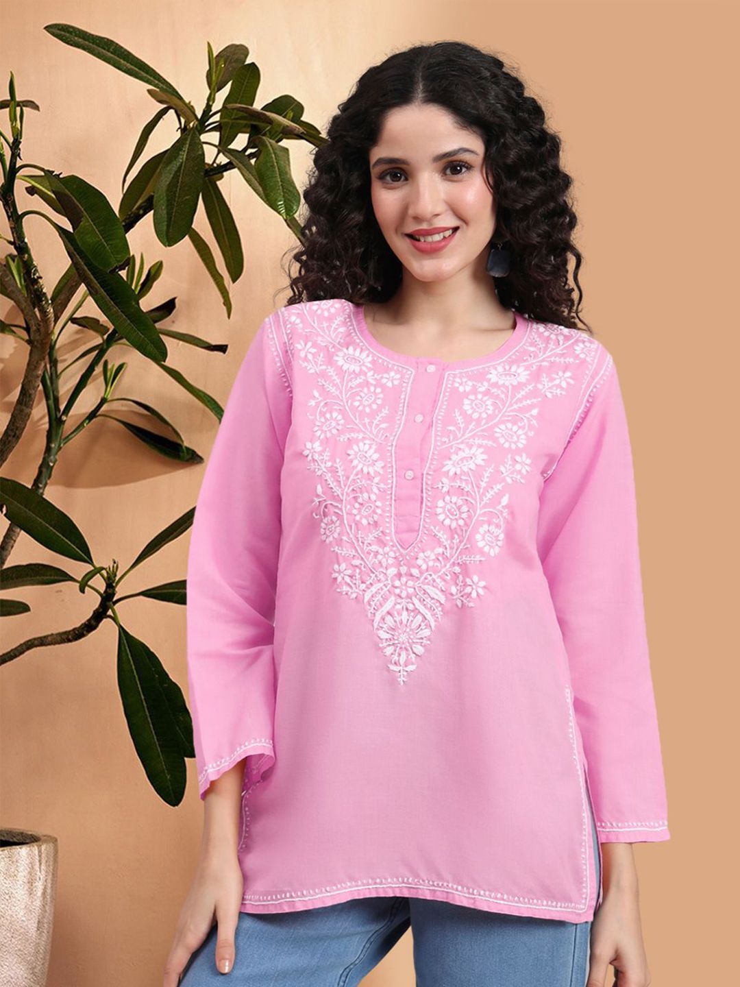 PARAMOUNT CHIKAN Ethnic Motifs Embroidered Chikankari Kurti-picture-28