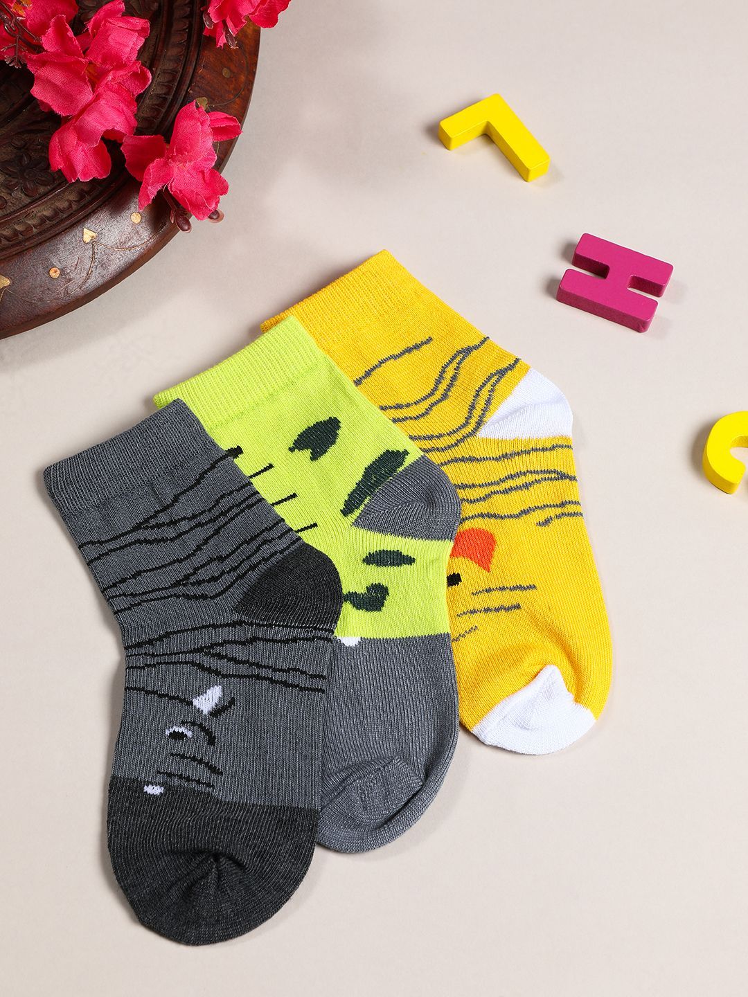 YK Infant Boys Pack Of 3 Patterned Ankle-Length Socks-picture-38