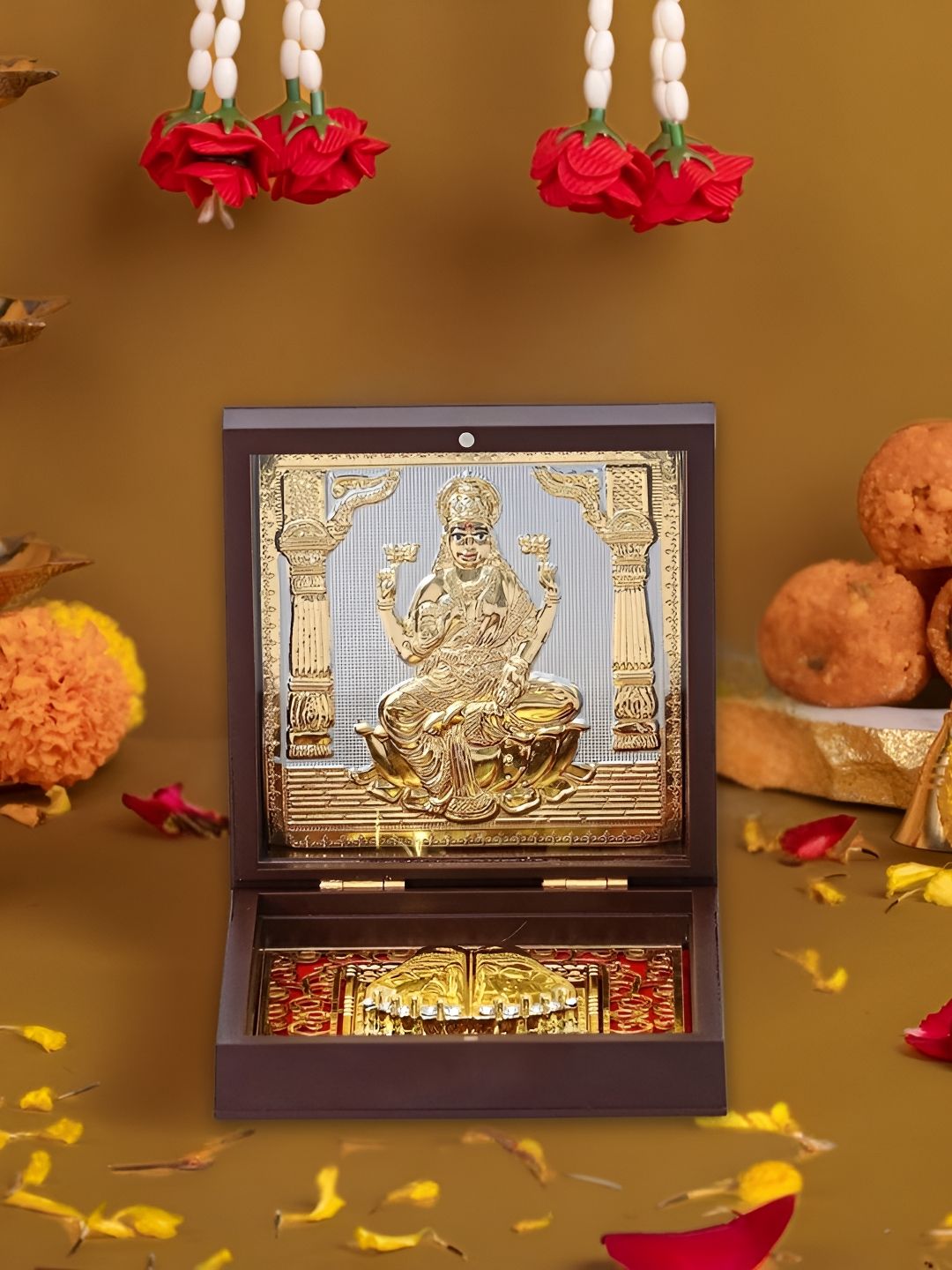 HOUSE OF WEMY Brown & Red Goddess Lakshmi Religious Foot Prints-picture-35