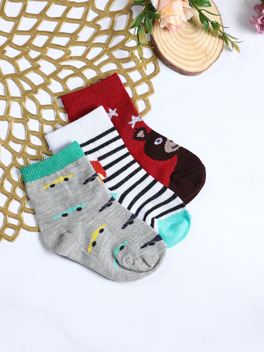 YK Boys Pack Of 3 Patterned Ankle Length Socks-picture-33
