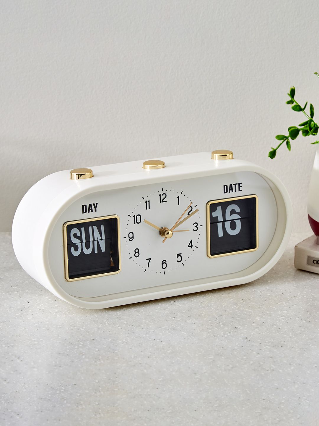 Home Centre White & Black Casablanca Gloss Contemporary Table Clock With Day And Date-picture-31