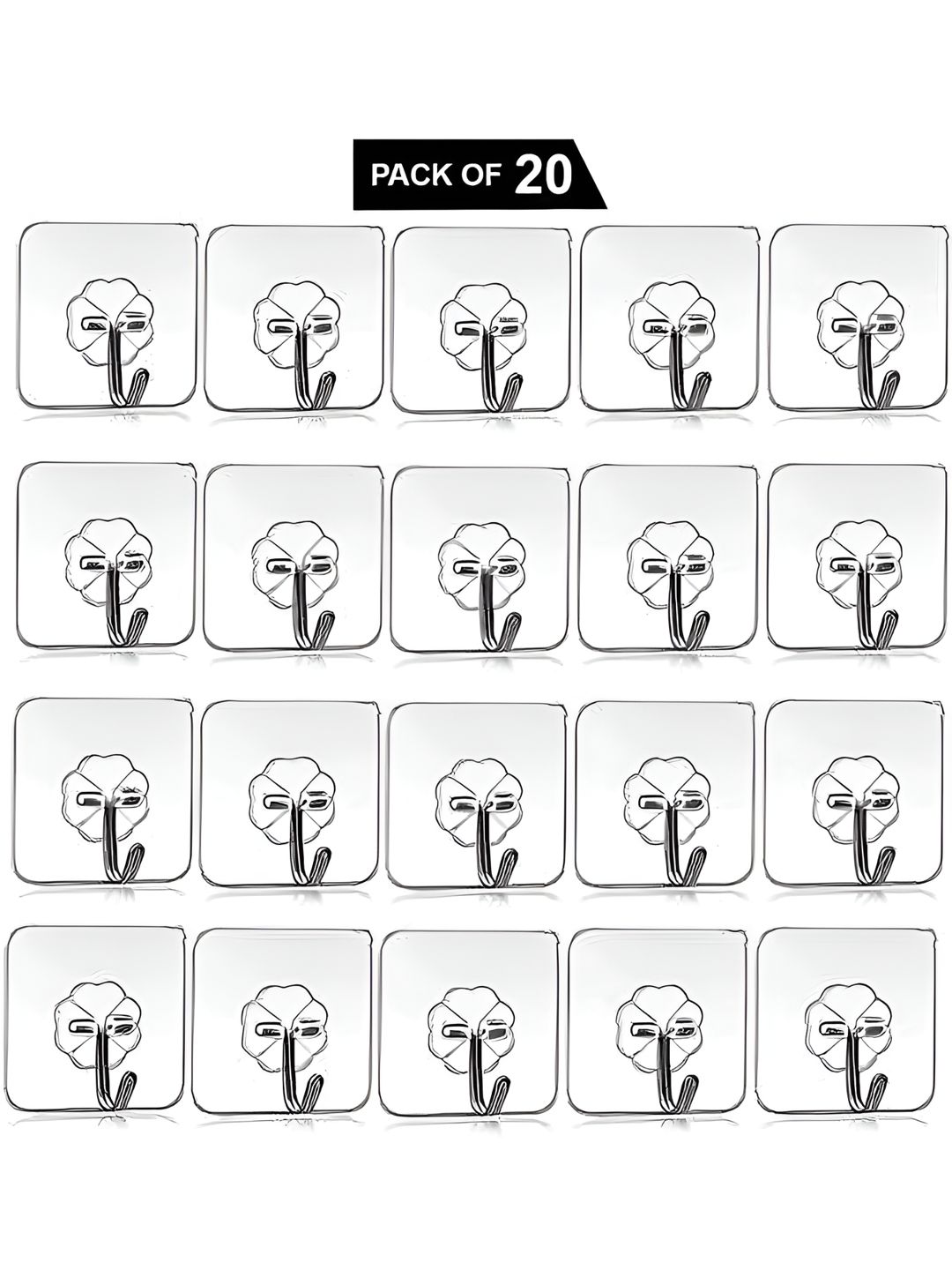DeoDap 20-Pcs Transparent Waterproof & Oilproof Reusable Self-Adhesive Floral Wall Hooks-picture-22