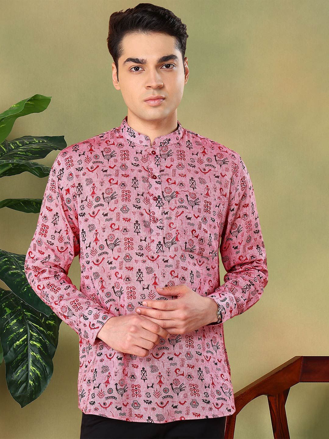 TATTVA Tribal Printed Mandarin Collar Cotton Straight Short Kurta-picture-15