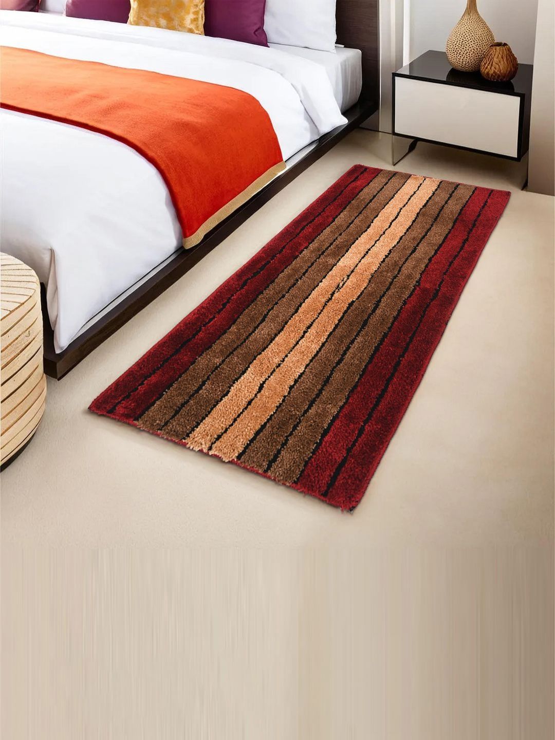 Myntra Elegant Homes Brown & Red Striped Anti-Skid Microfiber Rectangular Floor Runner-picture-45