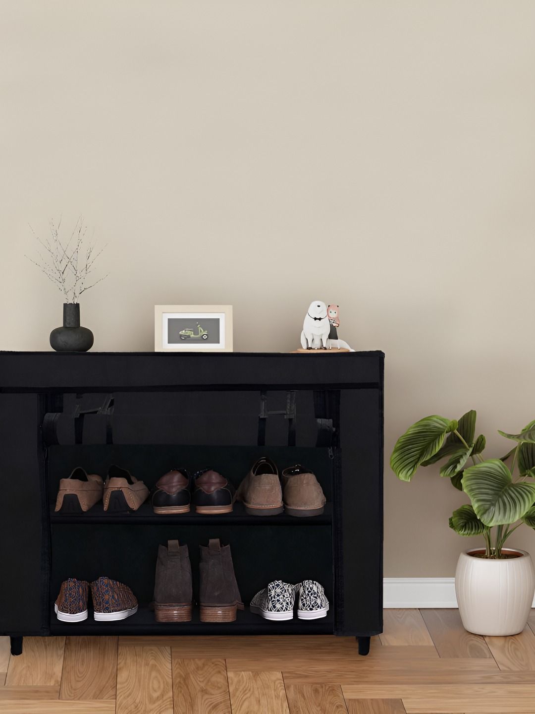 Rmerchants Black Stainless Steel 2-Layers Shoe Rack With Dust Cover