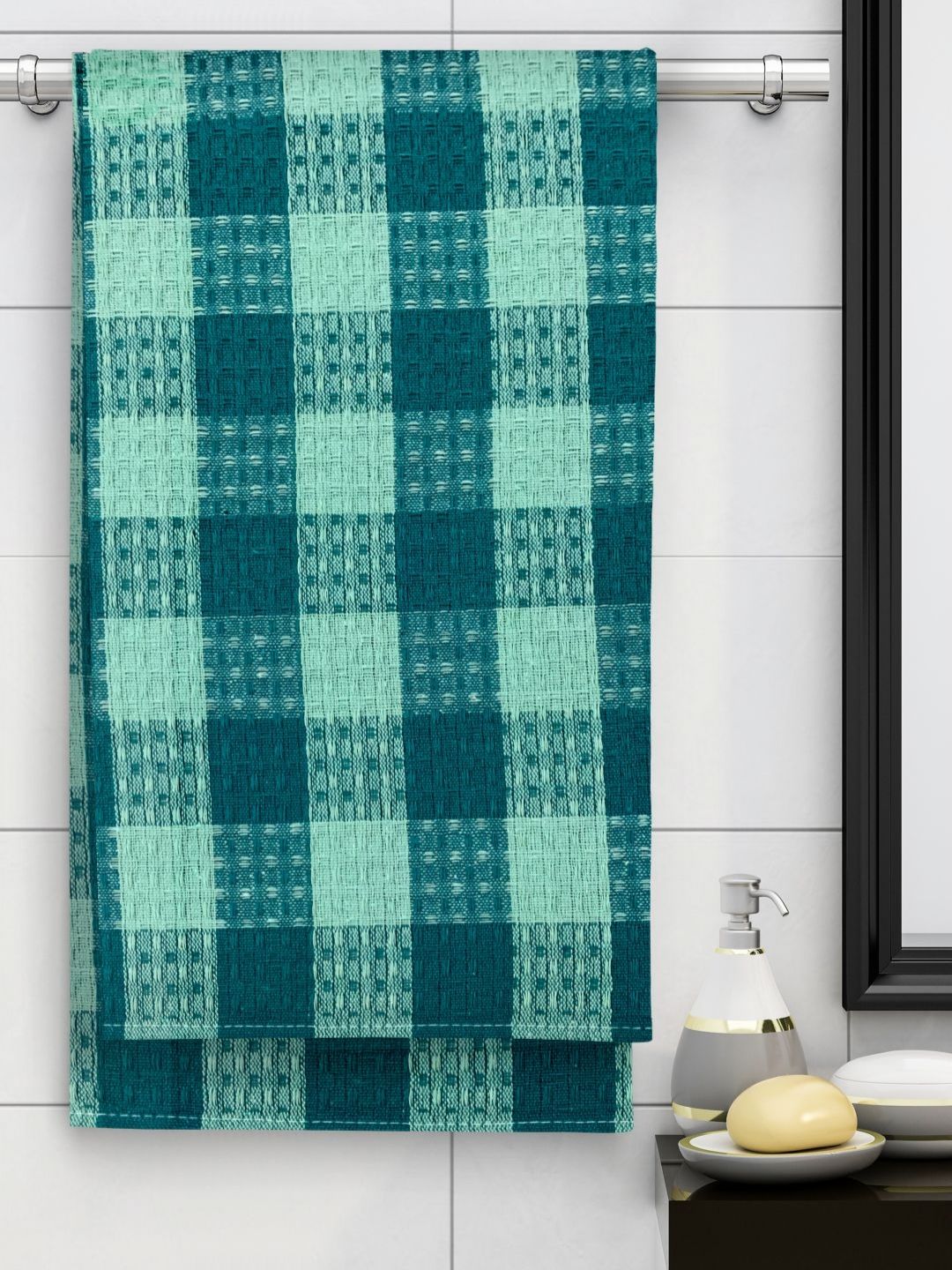 Myntra Elegant Homes Green Striped Cotton 210 GSM Bath Towels-image-25