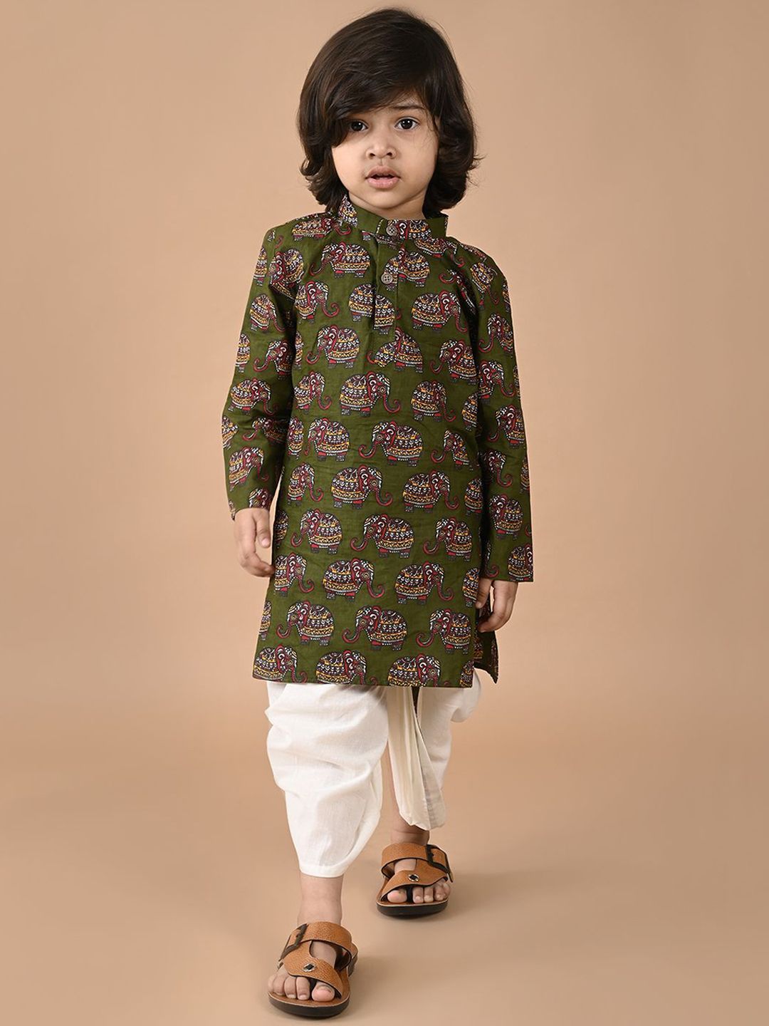 BAESD Boys Ethnic Motifs Printed Mandarin Collar Pure Cotton Kurta With Dhoti Pants-picture-43