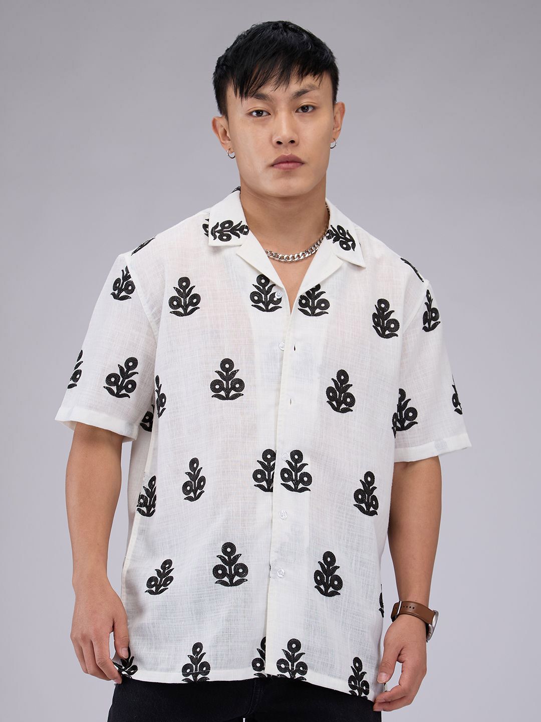 VASTRADO Men Cotton Notch Collar Oversized Shirt-picture-34