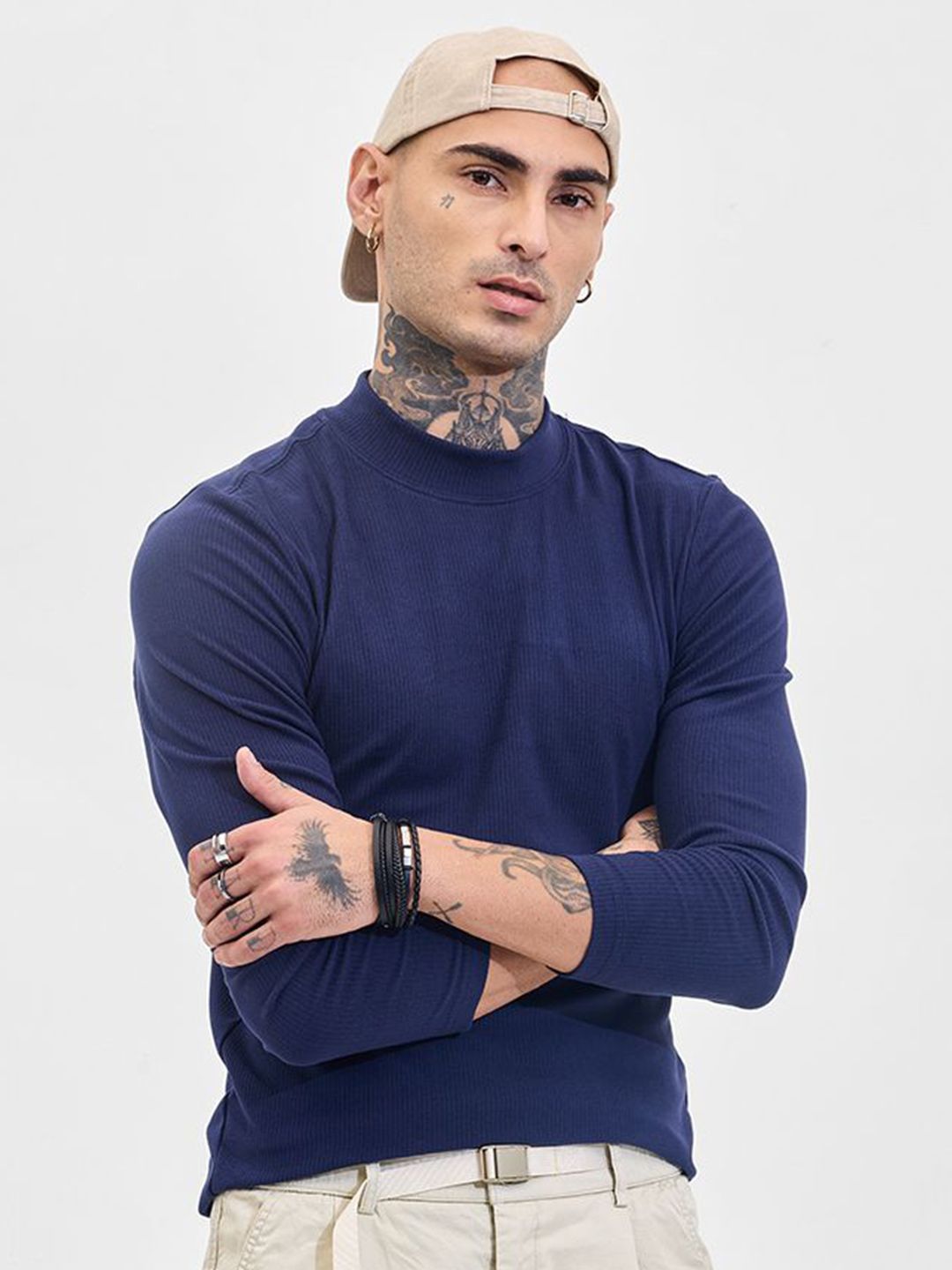 Snitch Men Pullover Navy Solid Sweaters-picture-31