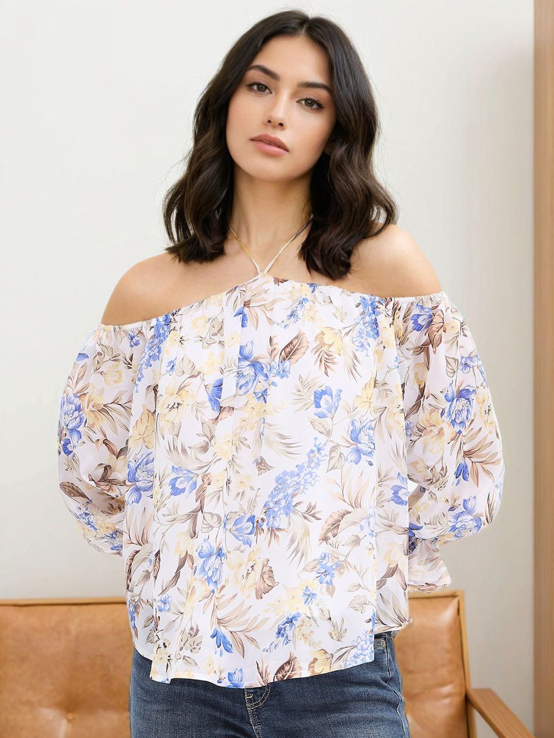 Stylecast X Slyck Floral Printed Off-Shoulder Blouson Top-picture-37