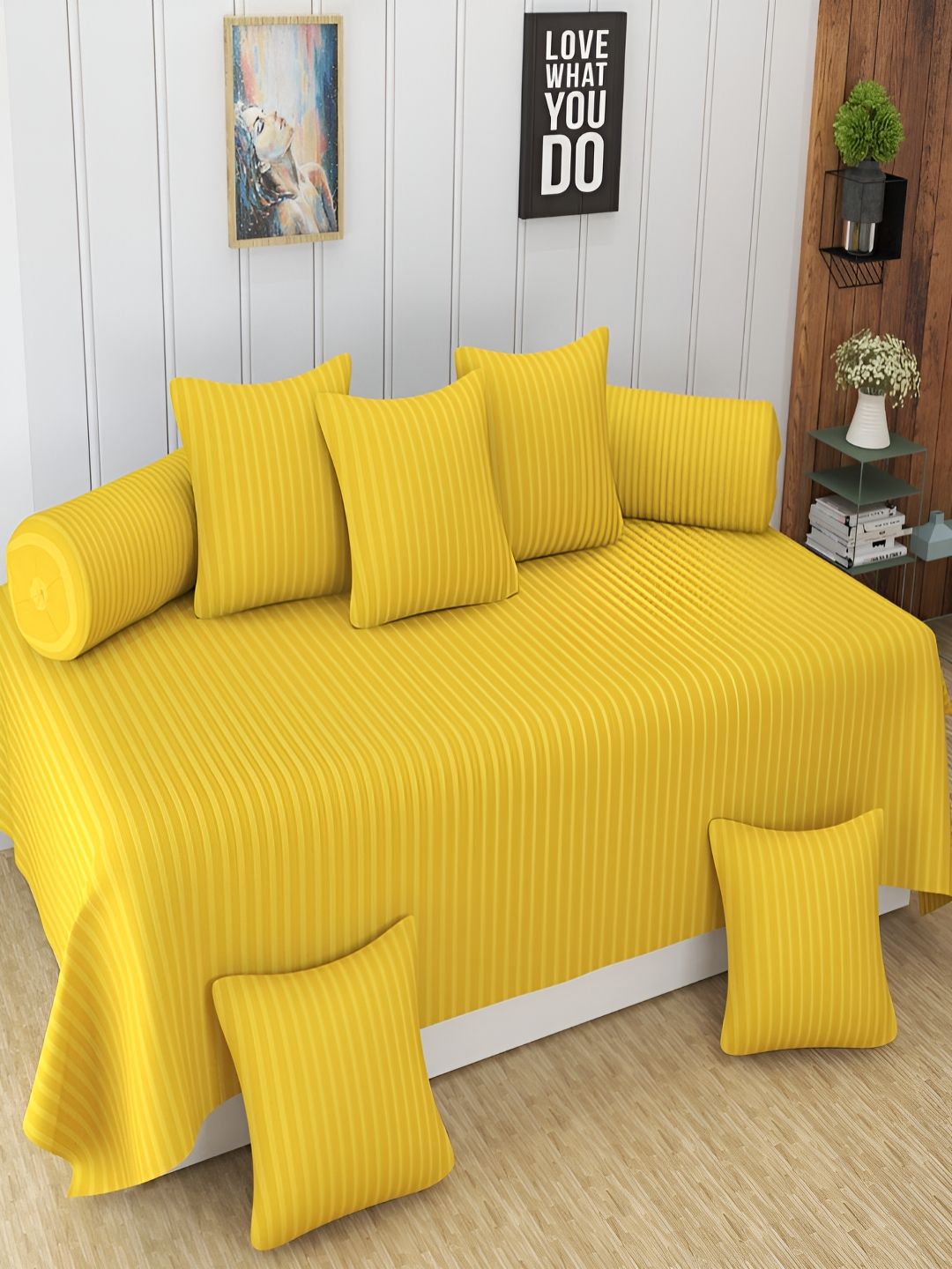 Aura Yellow & White 8 Pieces Striped Diwan Set-picture-52