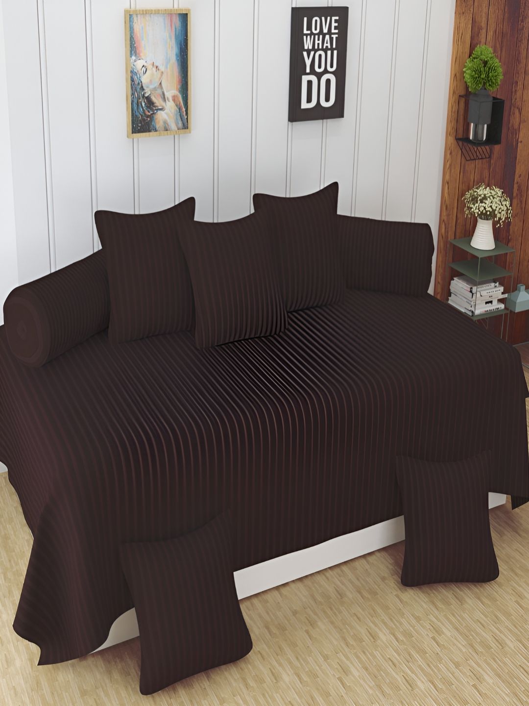 Aura Brown & White 8 Pieces Striped Diwan Set-picture-21