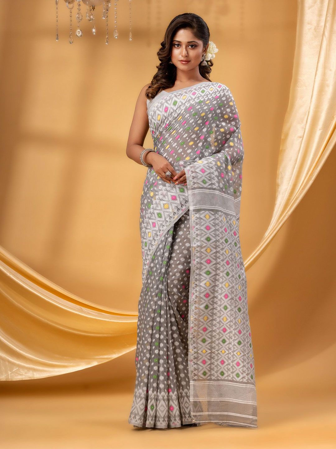 DESH BIDESH Floral Printed Pure Cotton Jamdani Saree-picture-40