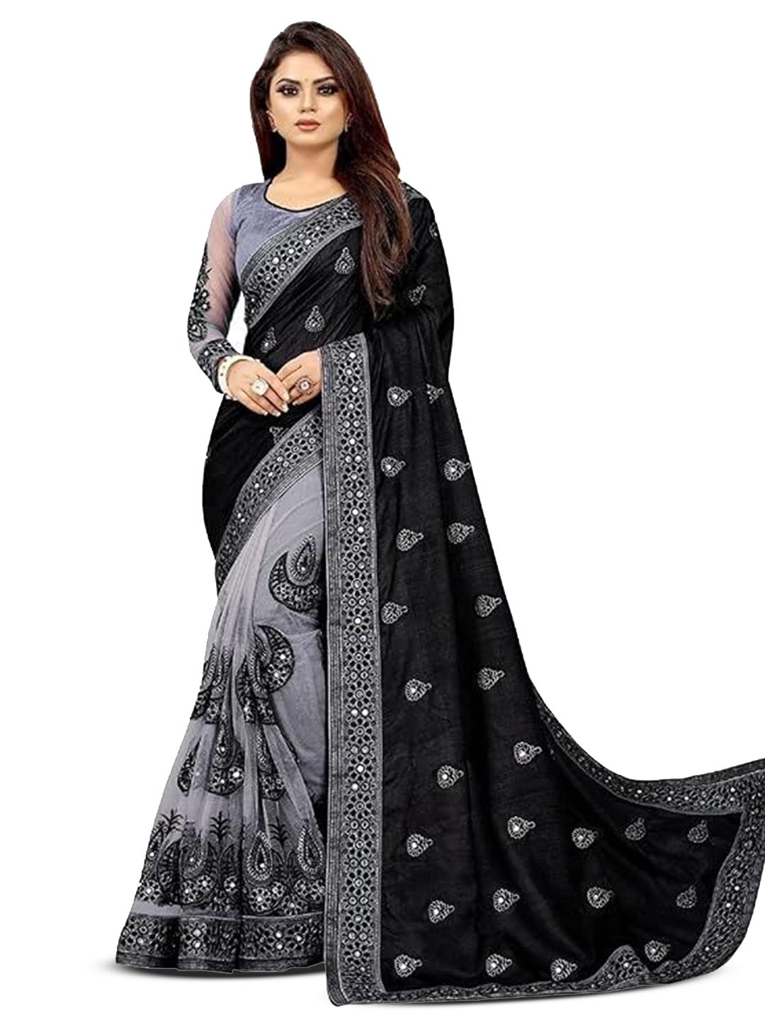 Moda Rapido Embellished Embroidered Net Half and Half Saree-picture-29