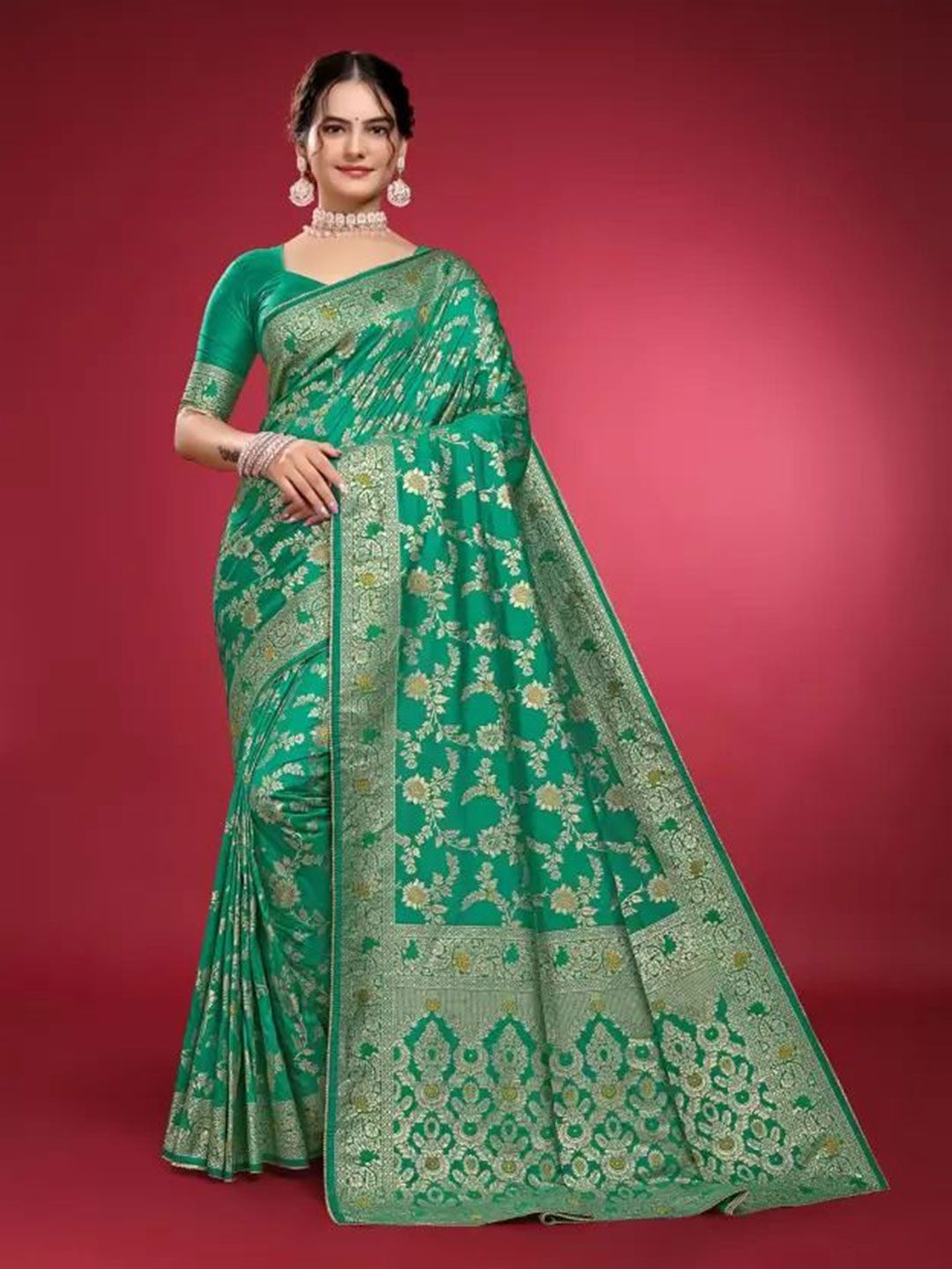 Moda Rapido Floral Woven Design Pure Silk Banarasi Saree-picture-10