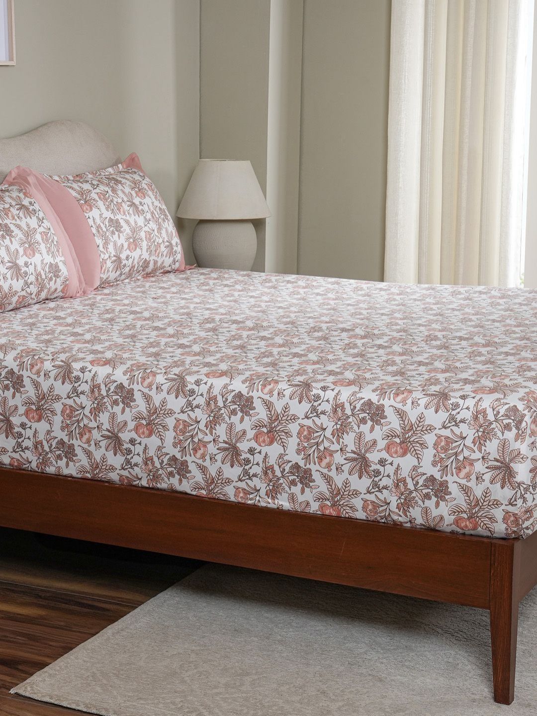 MASPAR Pink Printed Pure Cotton 200 TC Comfortable Single Bedsheet Set 2.75 x 2.75 m-picture-41