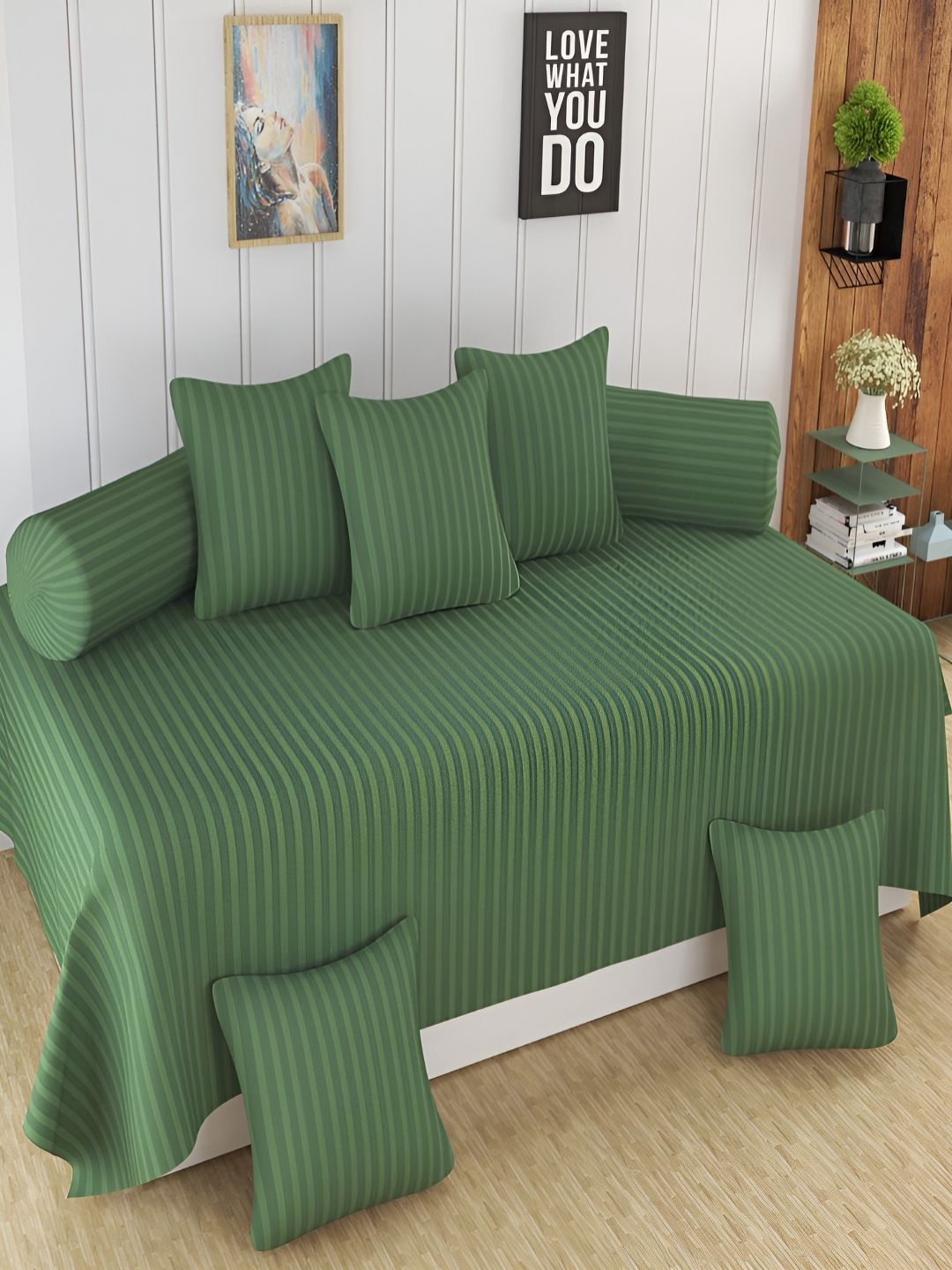 Aura Green & White 8 Pieces Striped Diwan Set-picture-47