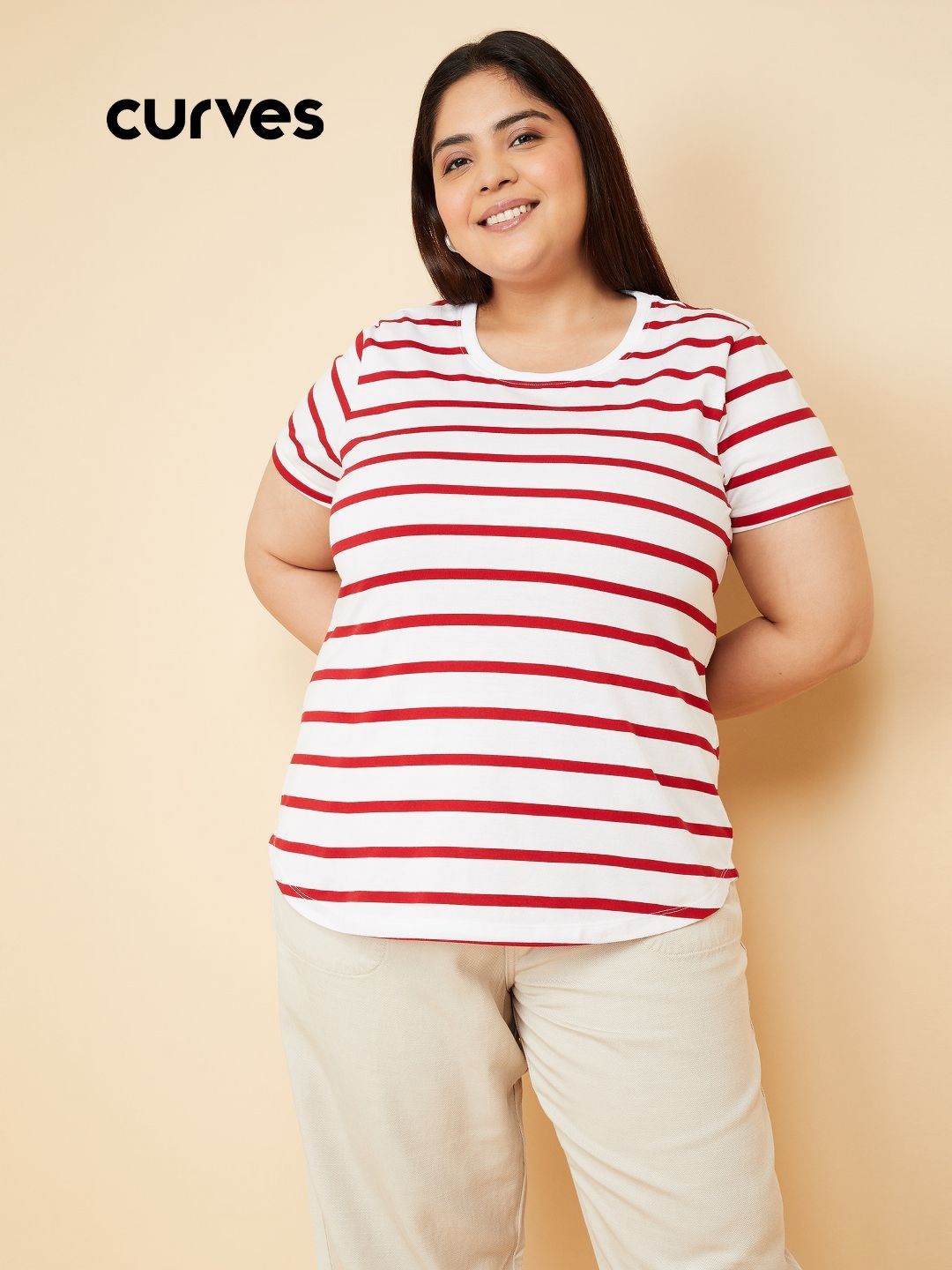 max Women Plus Size Striped Round Neck T-shirt-picture-24