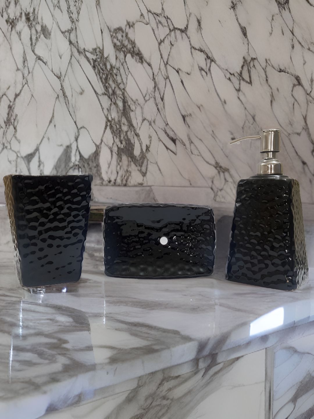 Amoorcart Black 3 piece Textured Ceramic Bath Accessories Set-picture-21
