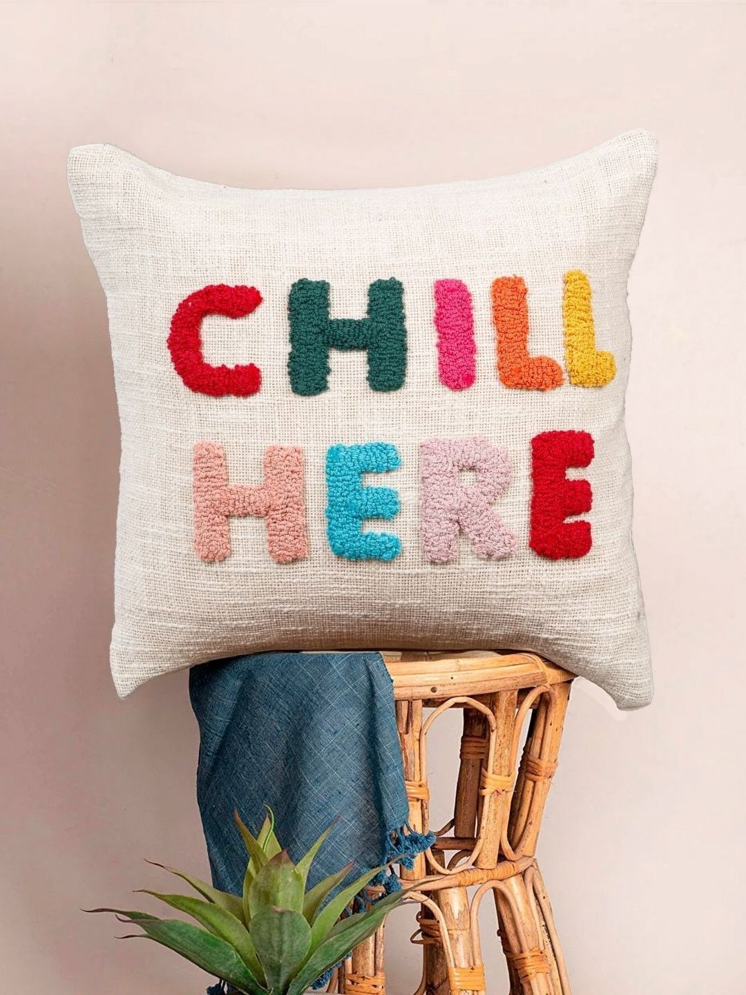 HOMADORN Off White & Multicoloured Embroidered Square Cushion Covers-image-17