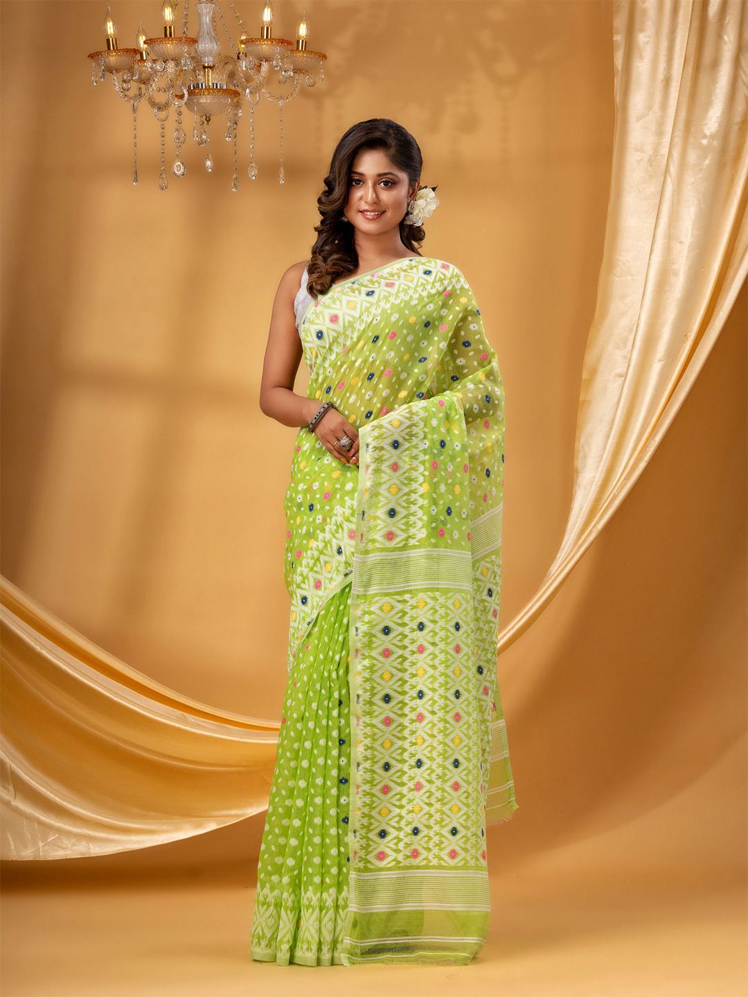 DESH BIDESH Geometric Printed Pure Cotton Jamdani Saree-picture-35