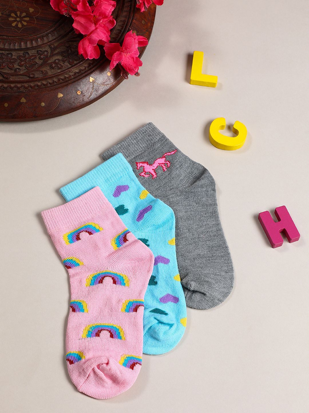 YK Boys Pack Of 3 Patterned Ankle Length Socks-picture-49