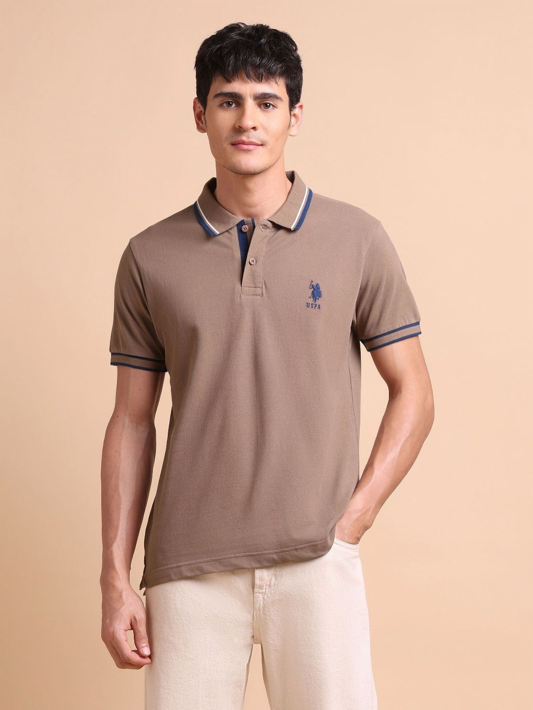 U.S. Polo Assn. Men Solid Pure Cotton Slim Fit Polo T-shirt-picture-29
