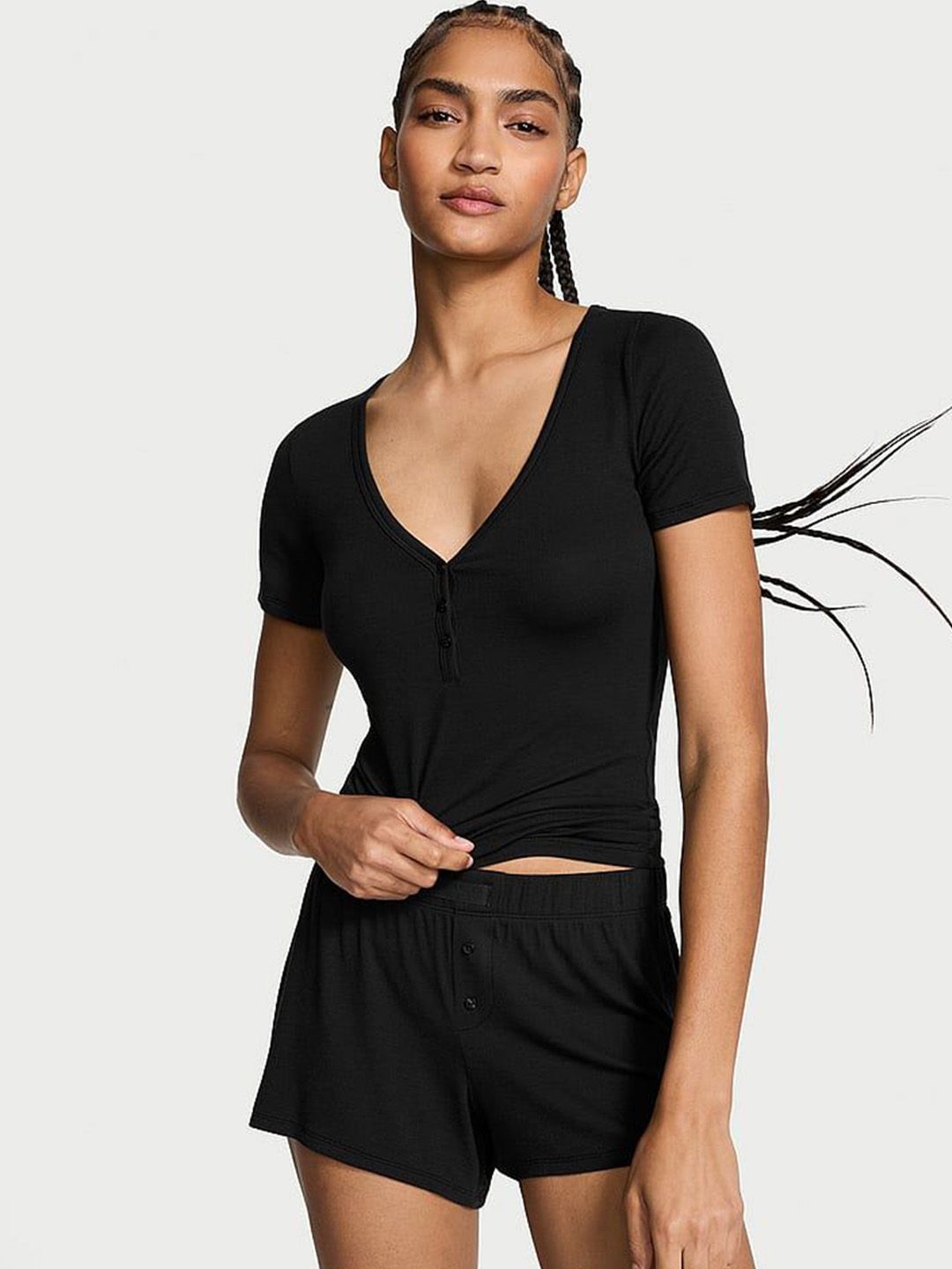 Victoria's Secret WomenShort-Sleeve Henley & Boxer Shorts Set-picture-25