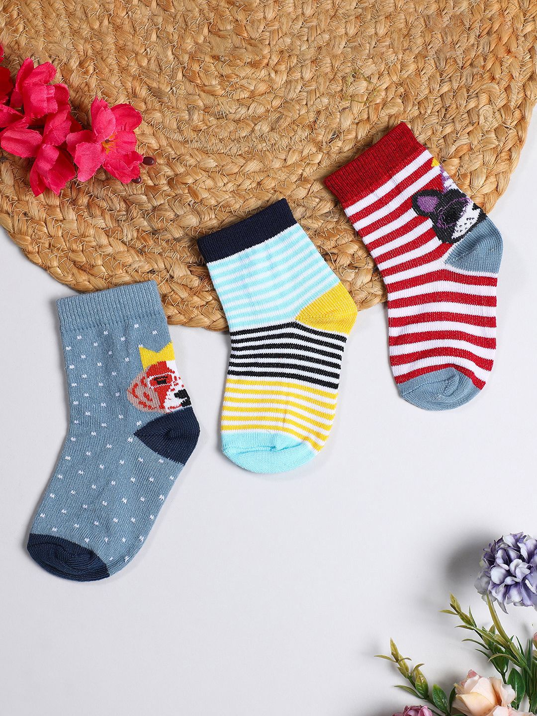 YK Infant Boys Pack Of 3 Striped Ankle-Length Socks-picture-14