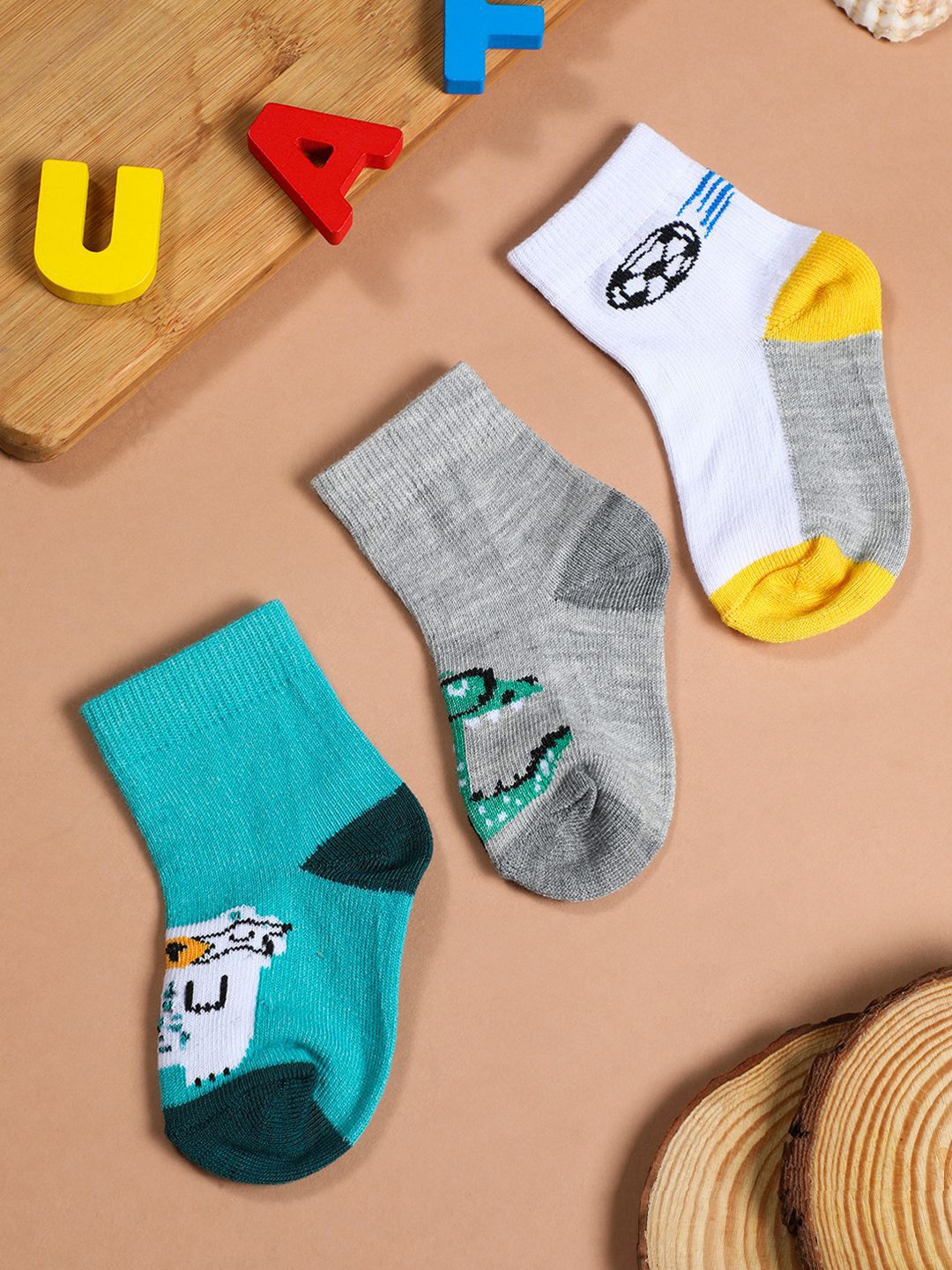 YK Infant Boys Pack Of 3 Patterned Ankle-Length Socks-image-23
