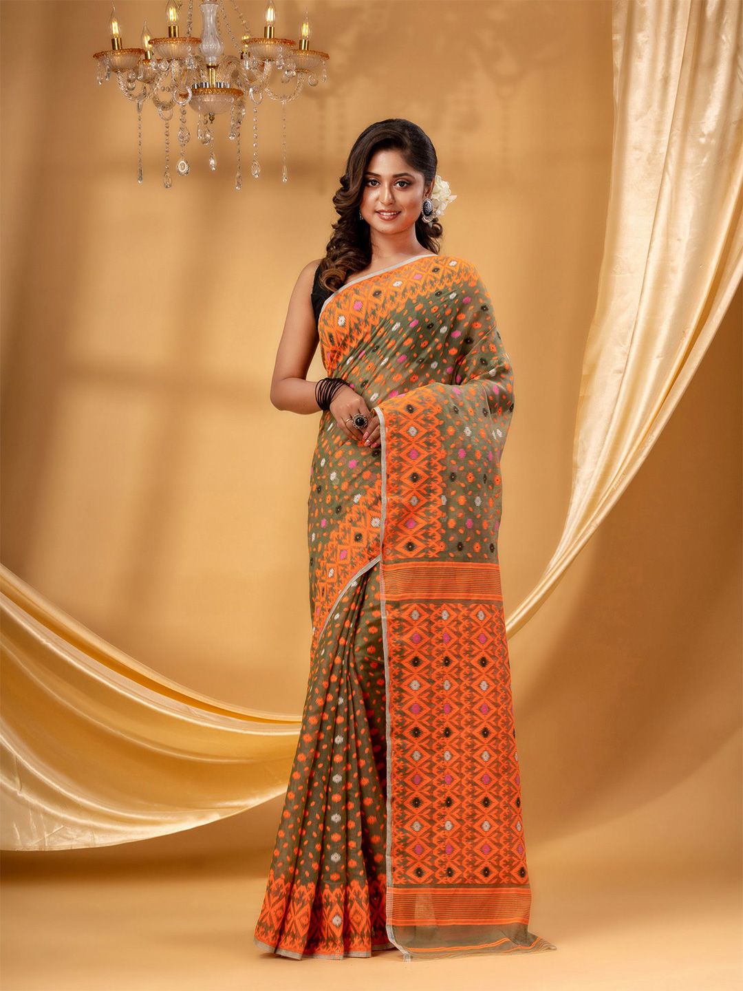 DESH BIDESH Woven Design Pure Cotton Jamdani Saree-picture-37