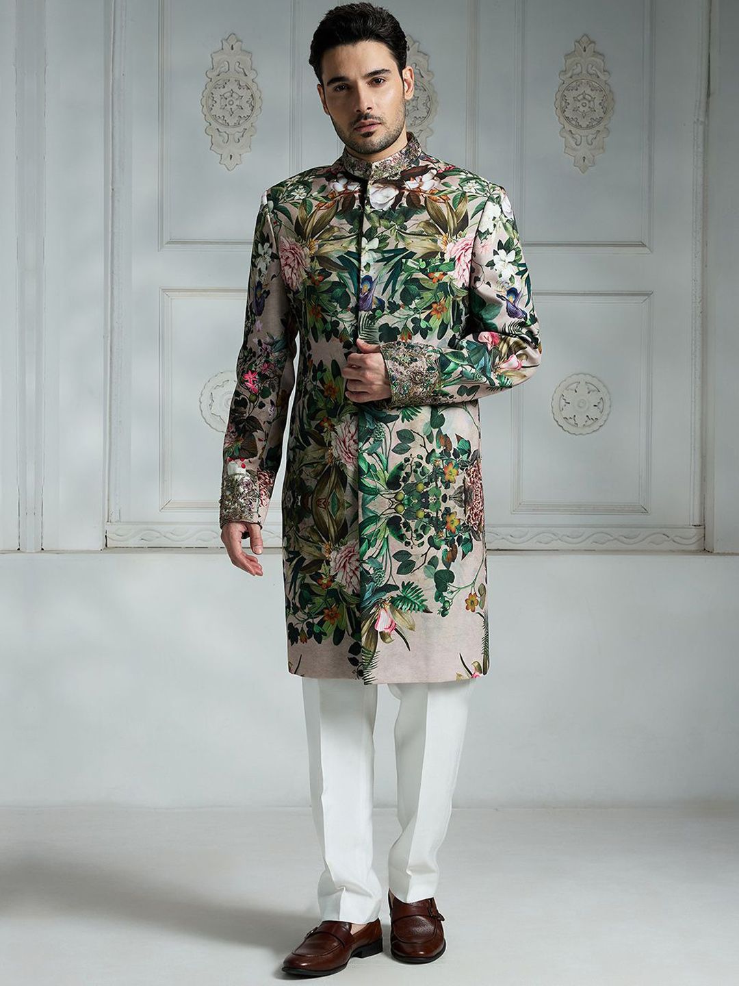Rivaar By Rocky Star Floral Printed Sherwani Set-image-15
