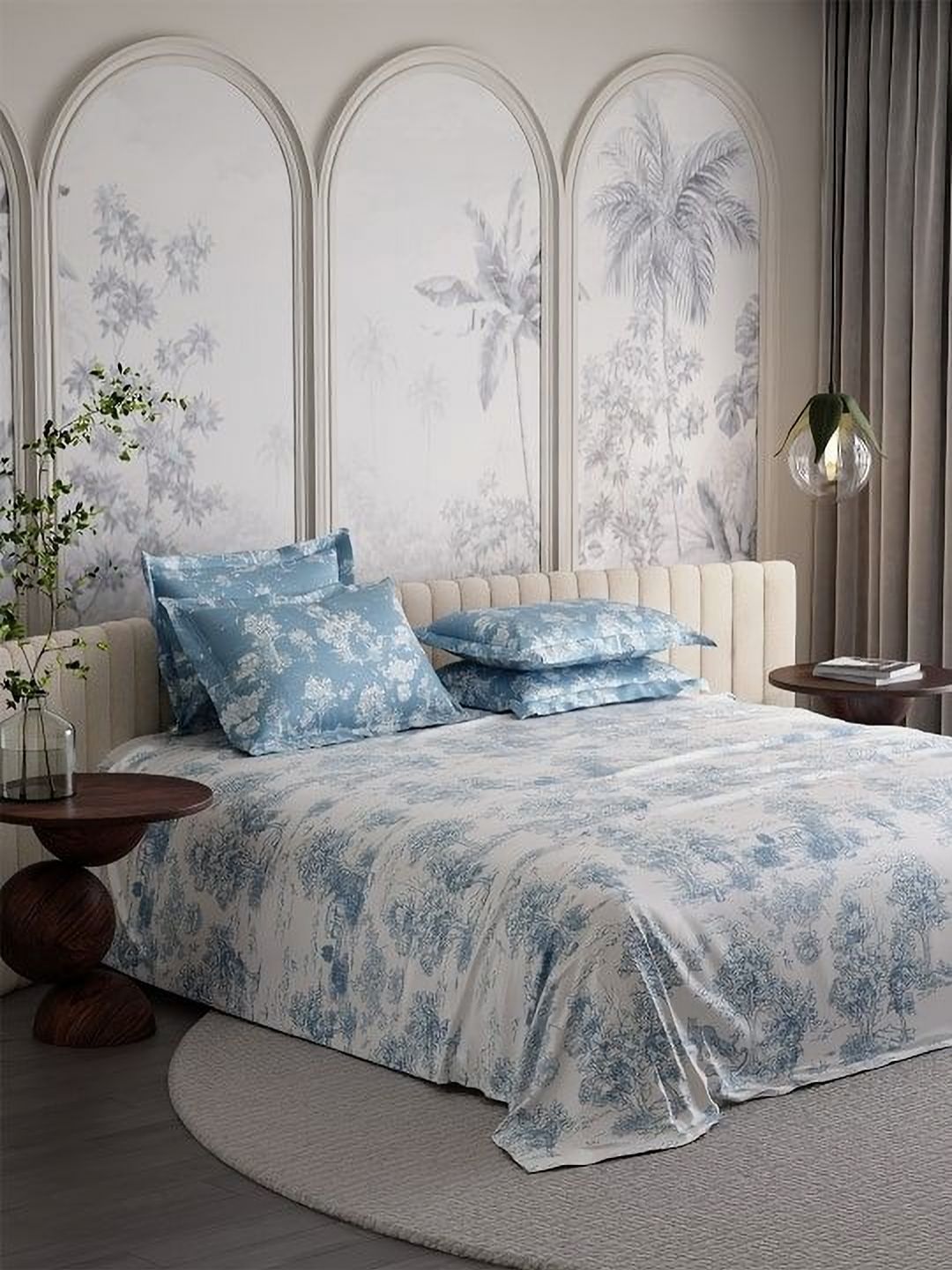 Stoa Paris French Bloom White Printed Cotton 300 TC King Bedsheet Set-2.74 m x 2.74 m-picture-32