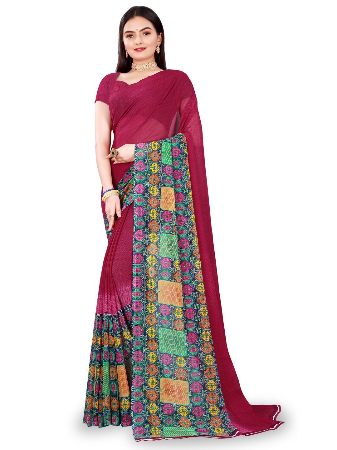 Moda Rapido Geometric Printed Pure Georgette Saree-picture-31