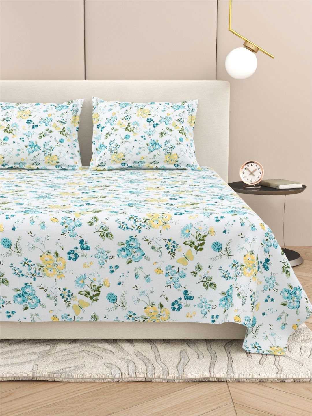 DREAM WEAVERZ White & Blue Floral Pure Cotton 220 TC King Bedsheet Set-2.75 m x 2.55 m-picture-58
