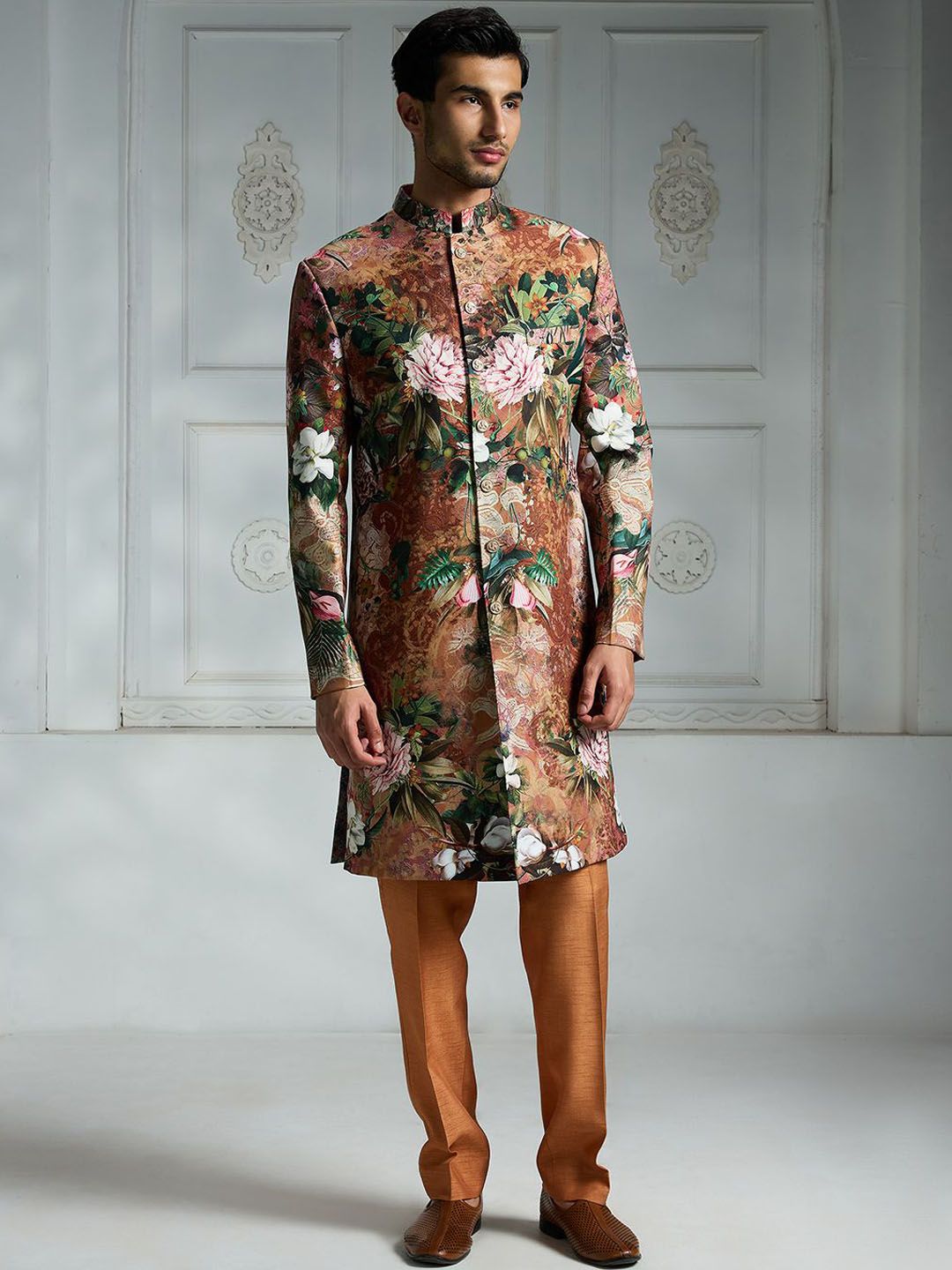 Rivaar By Rocky Star Floral Printed Sherwani Set-image-6