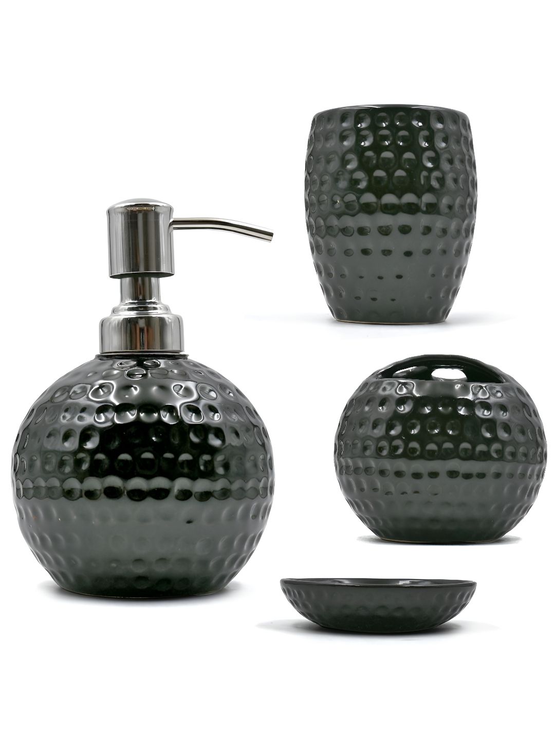 Amoorcart Black 4 piece Textured Ceramic Bath Accessories Set-image-45